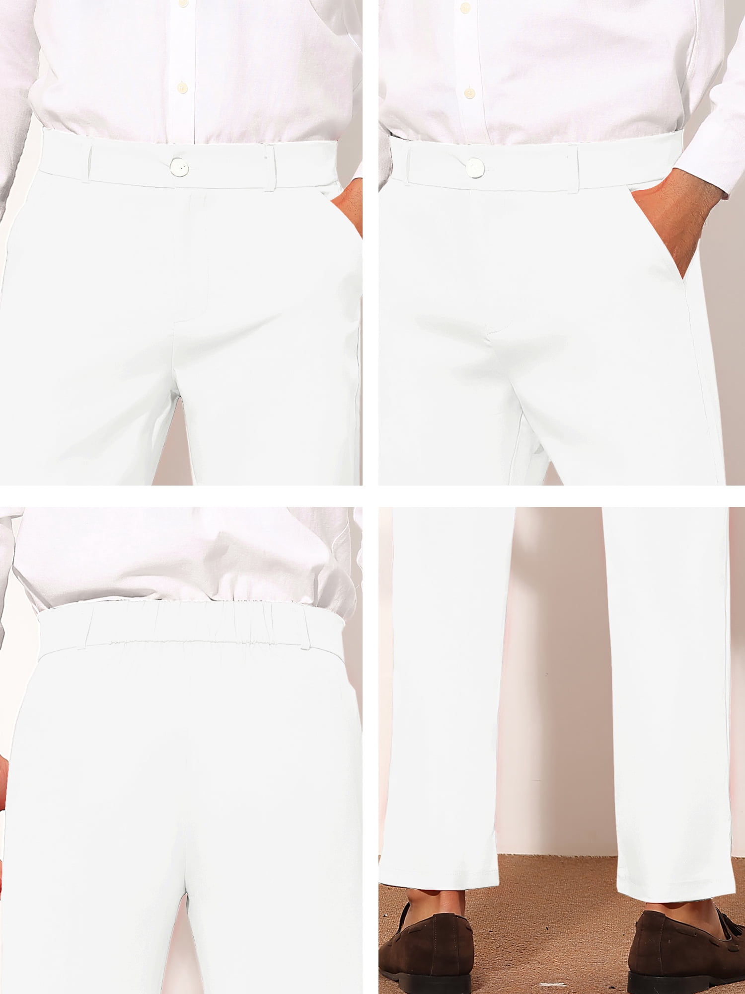Unique Bargains Men's Slim Fit Trousers Flat Front Solid Color Business Pants 30 White