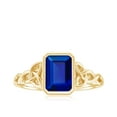 thumbnail image 4 of Rosec Jewels Solitaire Lab Created Blue Sapphire Celtic Ring with Diamond - 6X8 mm, 14K Yellow Gold, US 5.50, 4 of 9