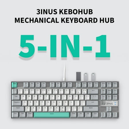 3inus - KEBOHUB EE01 Wired Mechanical Keyboard with 5-in-1 Hub, 87 Keys RGB Backlit, Hot-Swappable Switches for Mac & Windows - Brown Tactile