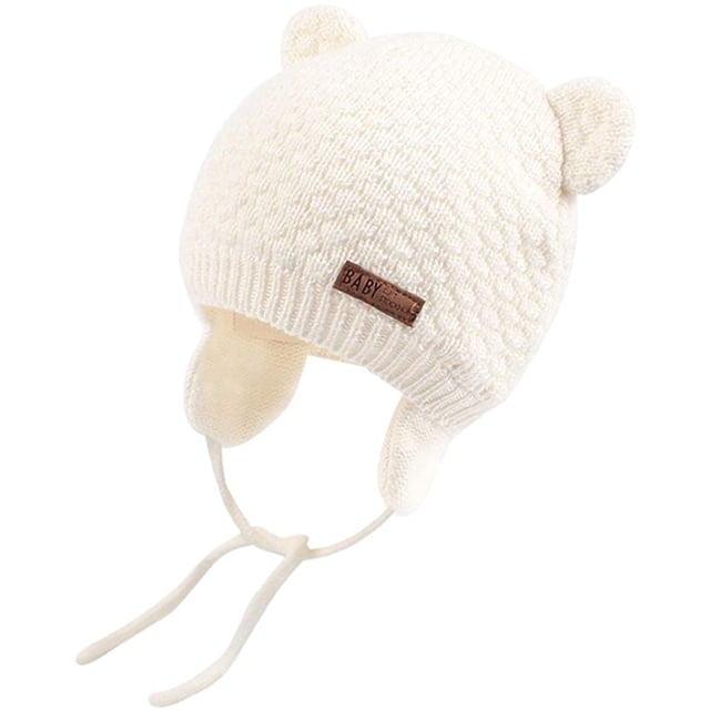 Tuques d'Hiver pour Bébés Garçons Filles Mignonnes avec Pompon Tout-Petits Chaudes Bonnets à Cache-Oreilles Enfants Bonnets Tricotés Nourrisson