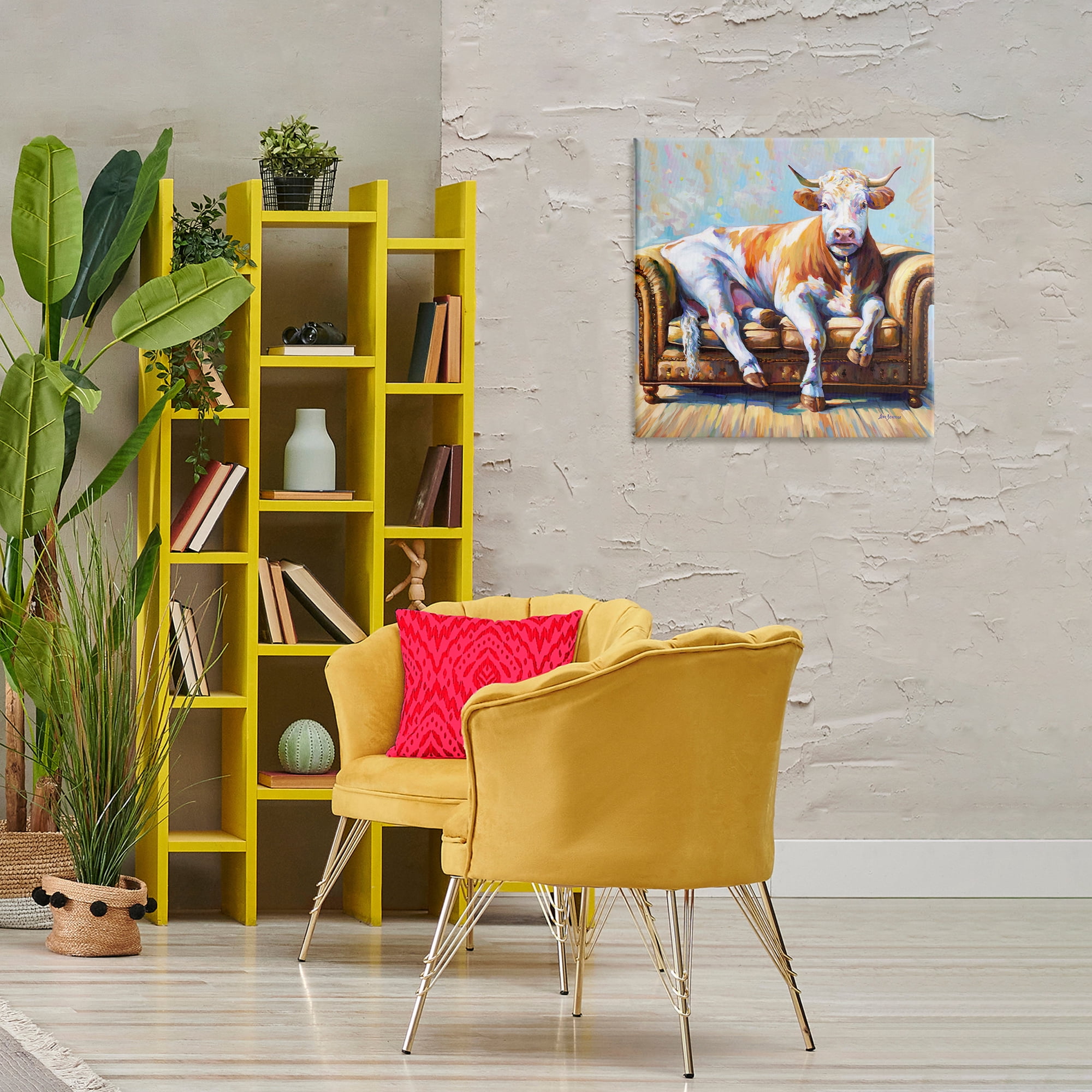 Stupell Industries Cow's Day Off Animals & Insects Painting Gallery Wrapped Canvas Art Print Wall Art, 24 x 24