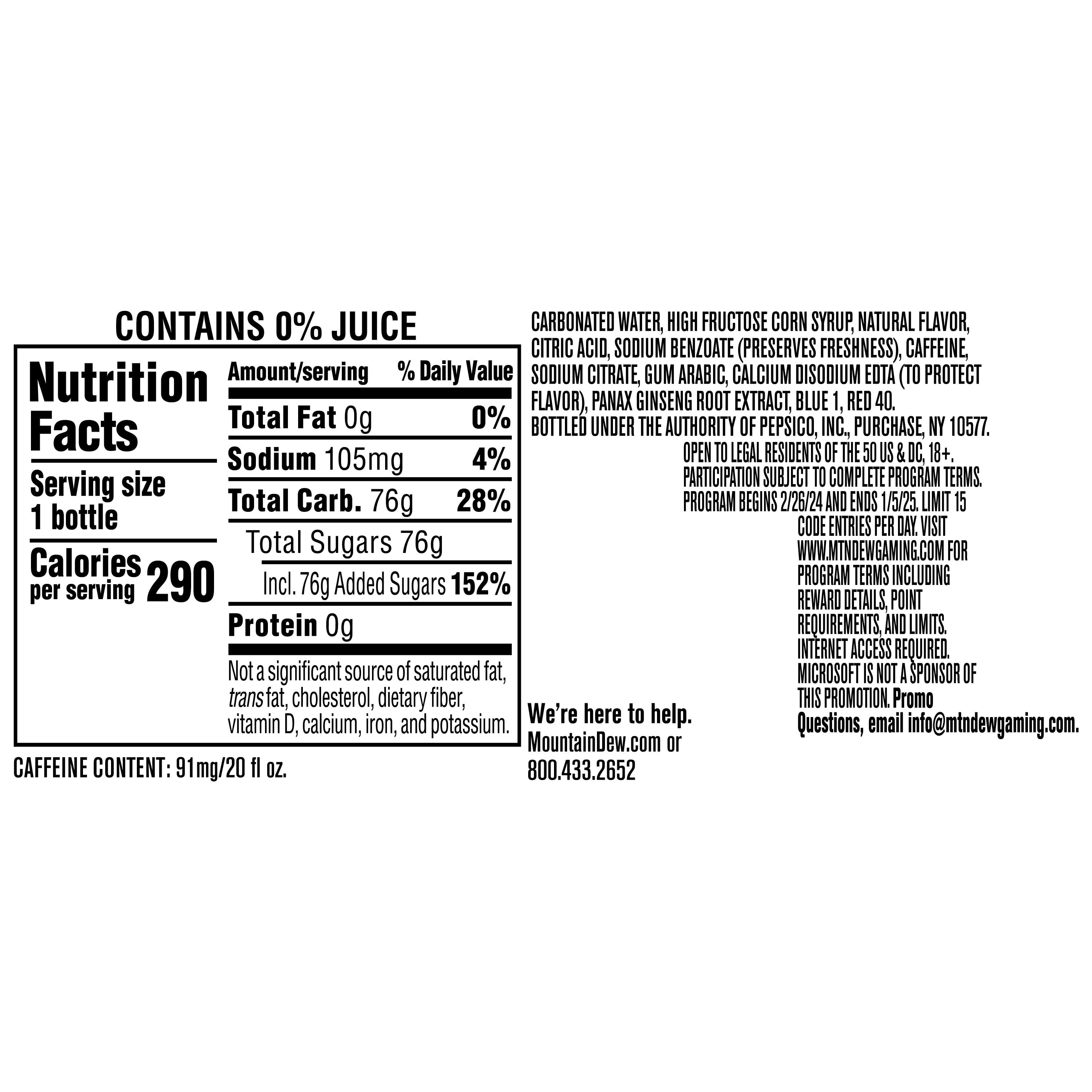 Mountain Dew Voltage Raspberry Citrus & Ginseng Soda Pop, 20 fl oz Bottle