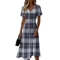 thumbnail image 2 of Minjewel Women's Plaid Mini Dress with V-Neck Short Sleeve - Gingham Summer Dress, Loose Flowy Beach Party Outfit, Preppy Comfy Vacation Top,Blue,M, 2 of 6