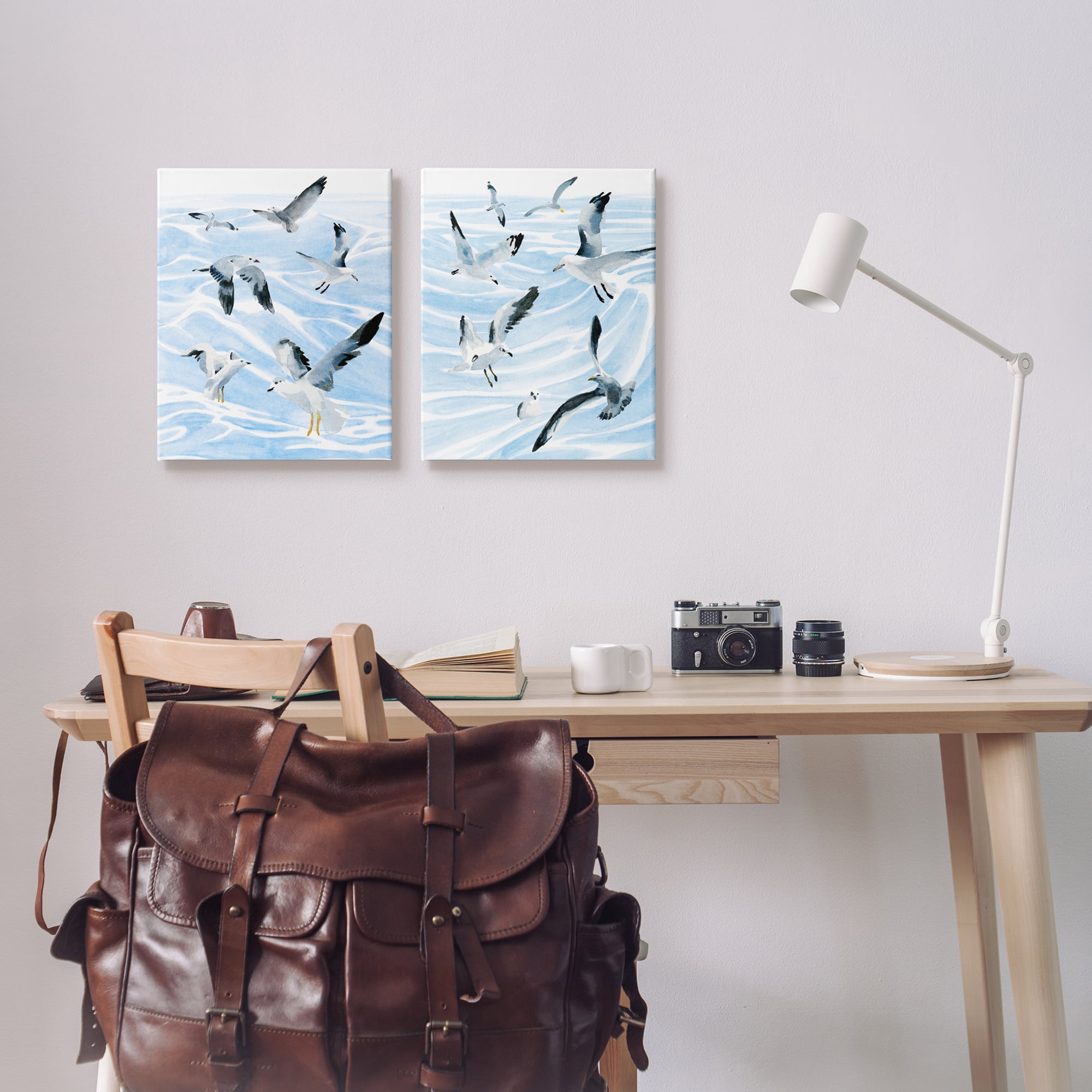 Stupell Industries Seagulls at Flight Fluid Ocean Blue Waves Canvas Wall Art, 16 x 20