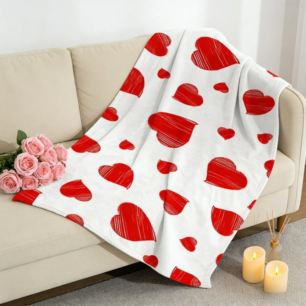 Manta de franela para San Valentín | Diseño de amor y corazón con estampado digital | Manta suave de poliéster para sofá o picnic | Manta acogedora de 100 x 150 cm