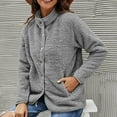 thumbnail image 7 of Leadmall Women Fleece Jackets Snap Buttons Closure Lapel Long Sleeve Fleece Lined Open Front Cardigans Coat Thick Warm Winter Fuzzy Fleece Cardigan Sweater with Pockets Outerwear Gray L, 7 of 7