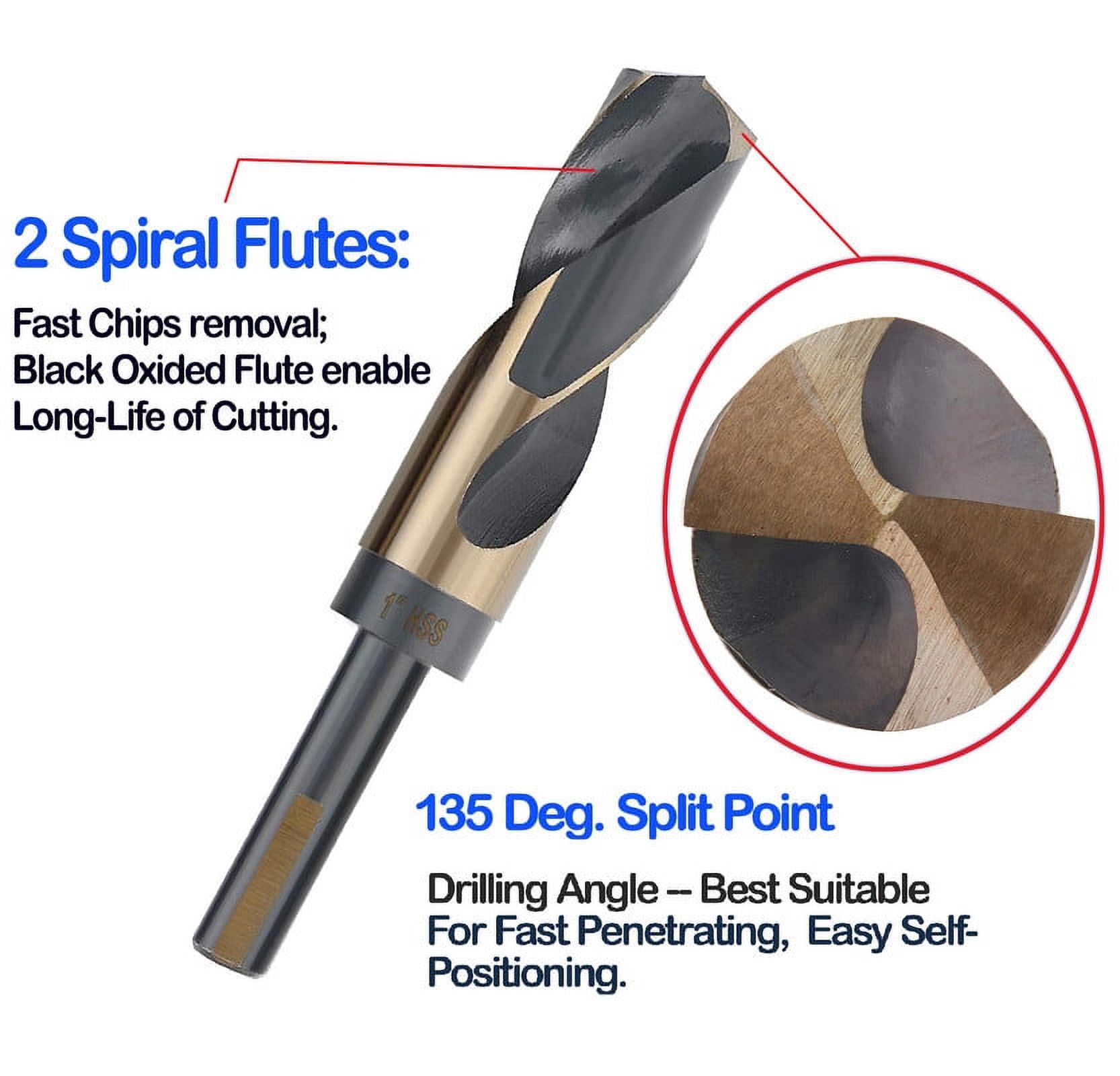 8Pcs HSS Silver and Deming Drill Bit 1/2" Reduced 3-Flat Shank Golden/Black Oxided 135 Deg.Split Point