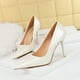 thumbnail image 2 of Zapatos de mujer minimalistas, delgados, clásicos, ultraaltos, con tacón de boca baja, puntiagudos, de cristal, lacados, de cuero, para banquetes, 2 of 5