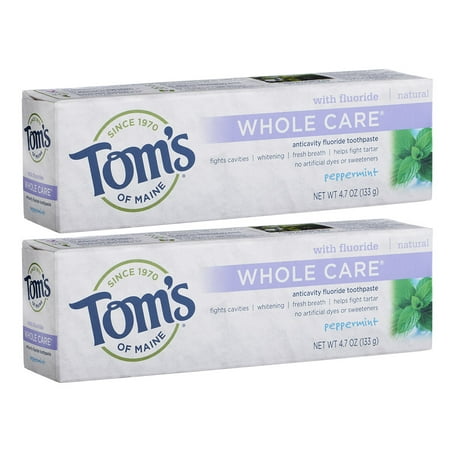 Tom's of Maine Whole Care Fluoride Toothpaste, Peppermint, 2 Count