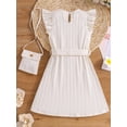 thumbnail image 2 of Mode Printemps et Été pour Filles Vacances Décontracté Couleur Unie Col Rond Robe à Manches Volantes Vêtements d'Été + Petit Sac, 2 of 6