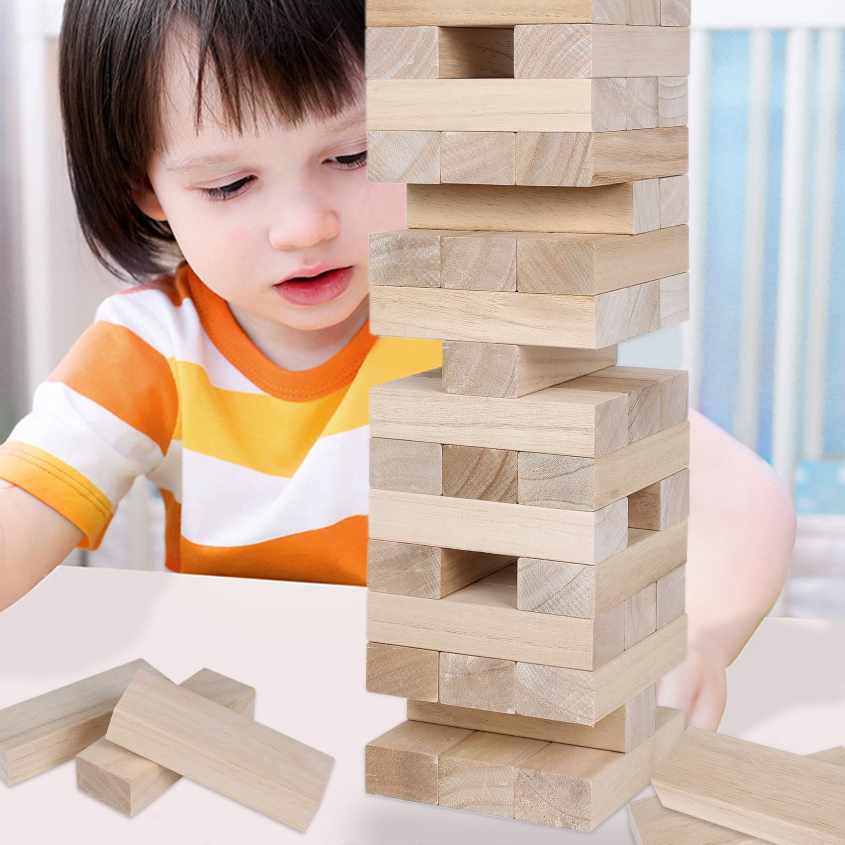 Fugocen Giant Tumble Tower Game, 60pcs Large Wooden Stacking Game Stack to Over 3.2 FT Gifts for Adult Kids