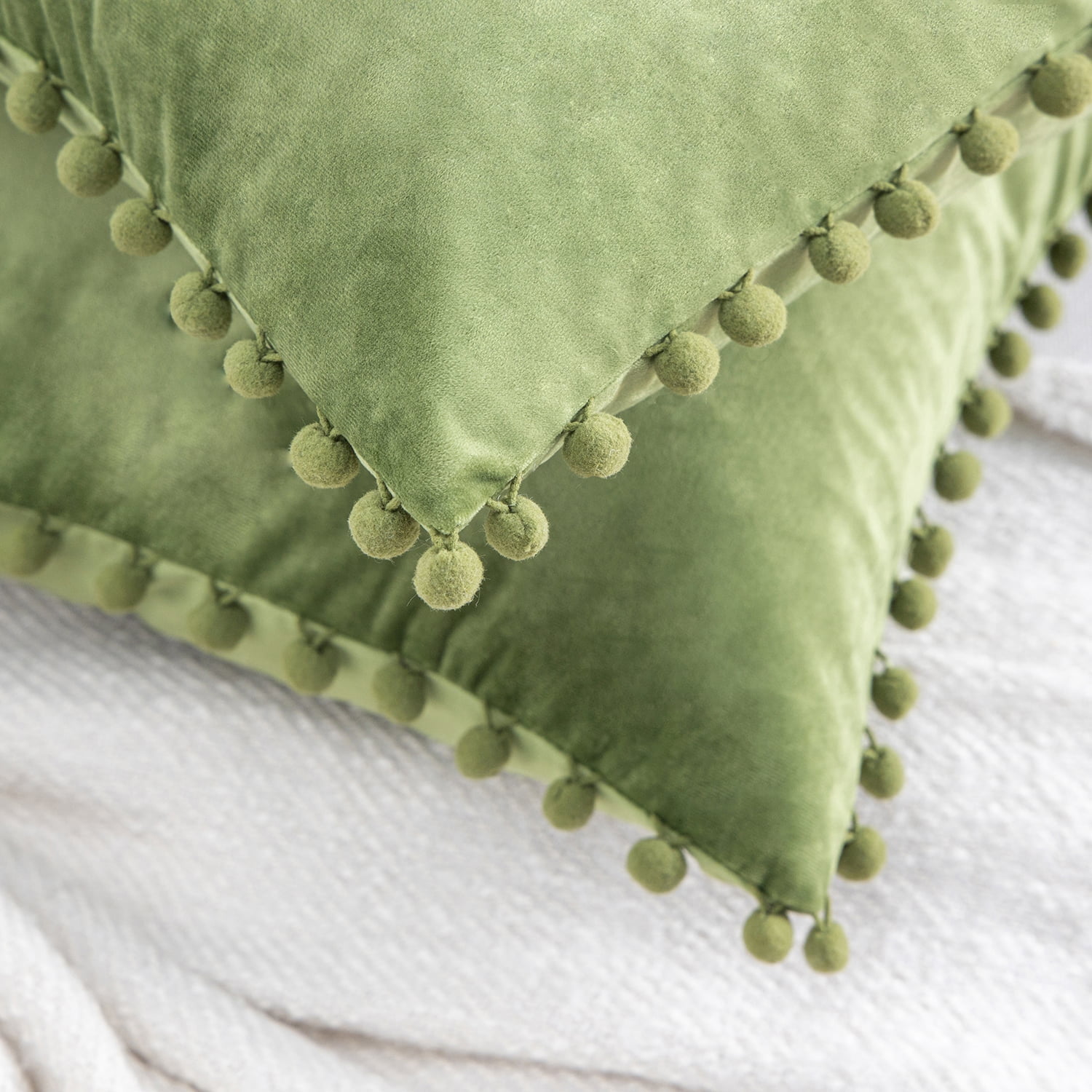 Phantoscope Velvet Series Pom Pom Rectangle Decorative Throw Pillow, 12" x 20", Green, 1 Pack