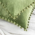thumbnail image 2 of Phantoscope Silky Velvet Pom Pom Decorative Throw Pillow Cover, 22" x 22", Green, 2 Pack, 2 of 2