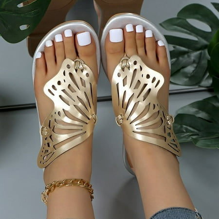

Summer Sandals for Women Butterfly Hollow Flat Flip Flops Shoes Comfort Sliders Roman Sandals Clip Toe Low Wedge Lightweight Beach Sliders Open Toe Durable Ladies Sandal Slippers