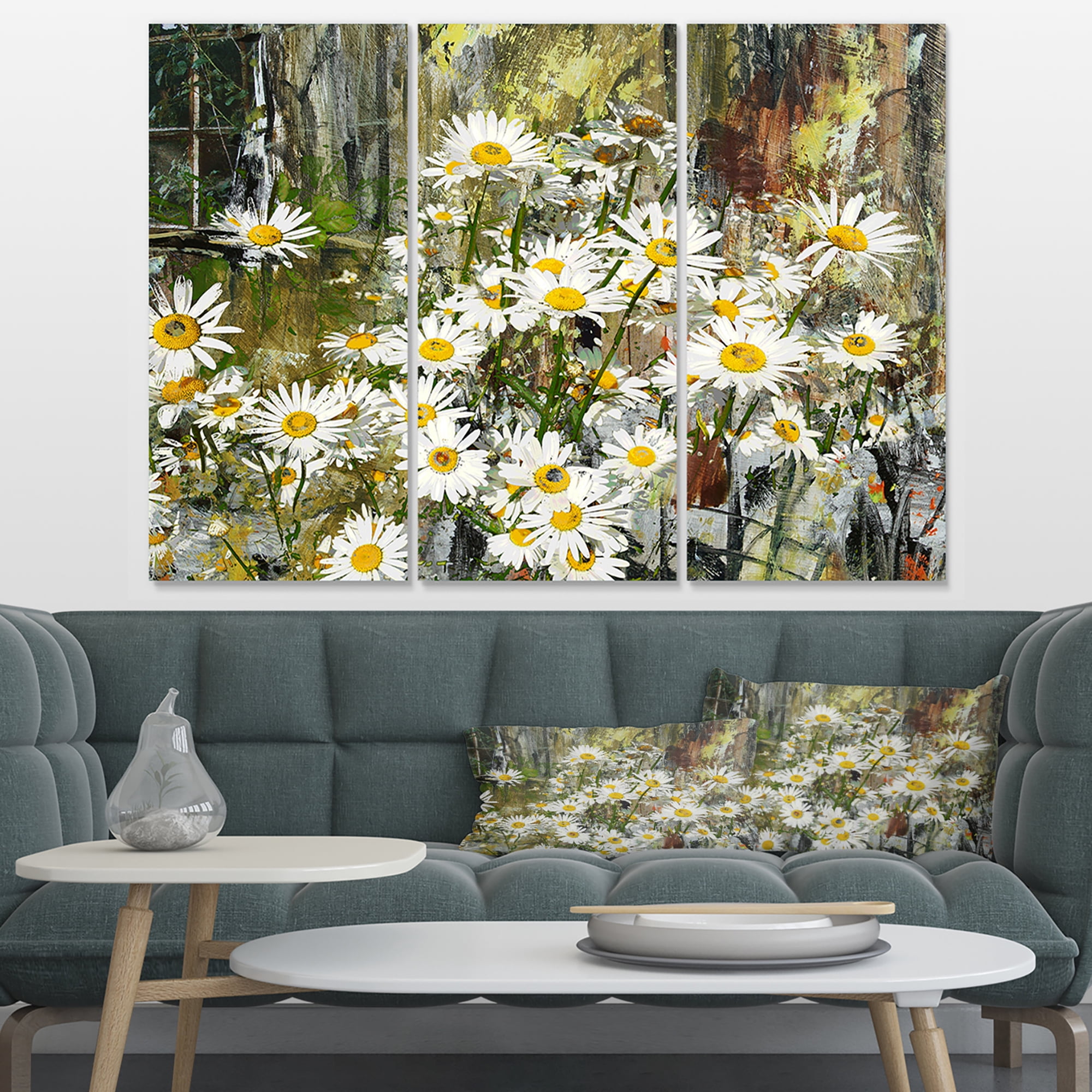 Designart 'Daisies Flowers Under the Window ' Floral Art Canvas Print