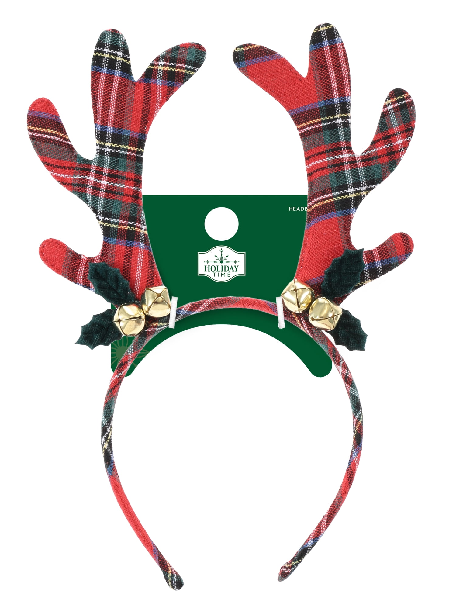 Holiday Time Red and Green Plaid Reindeer Antler Headbopper, 1 Piece