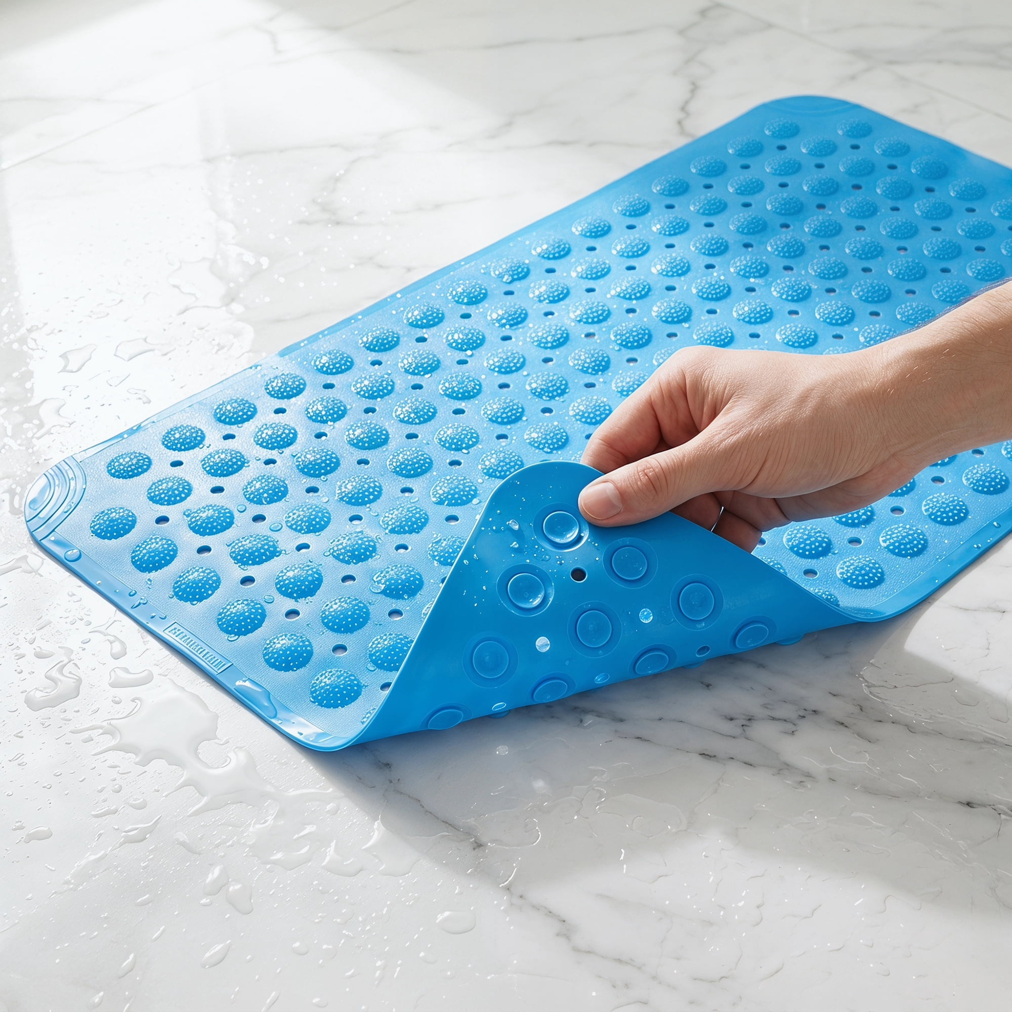 Unique Bargains Non Slip Quick Dry Machine Washable Bath Tub Mat Blue 28" x 14"