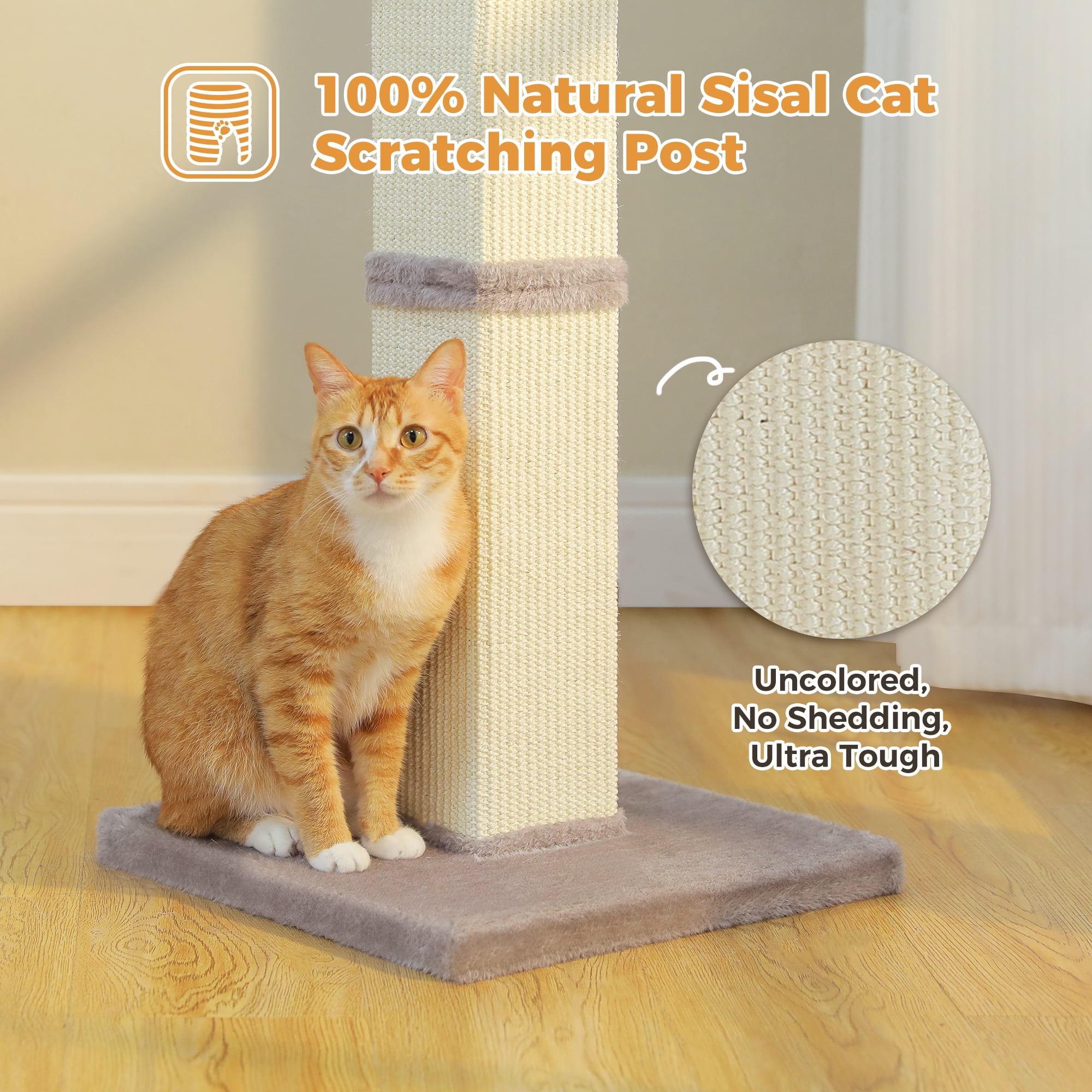 PAWZ Road 32" Tall Sisal Cat Scratching Post for Indoor Cats - Durable Cat Scratcher with Wide Base, Gray