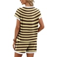 thumbnail image 5 of Sewkxo Two Piece Sets for Women Stripe Summer Crew Neck Lounge Short Sets Shorts Sleeve Drawstring Sweatsuit with Pocket,Coffee S, 5 of 5