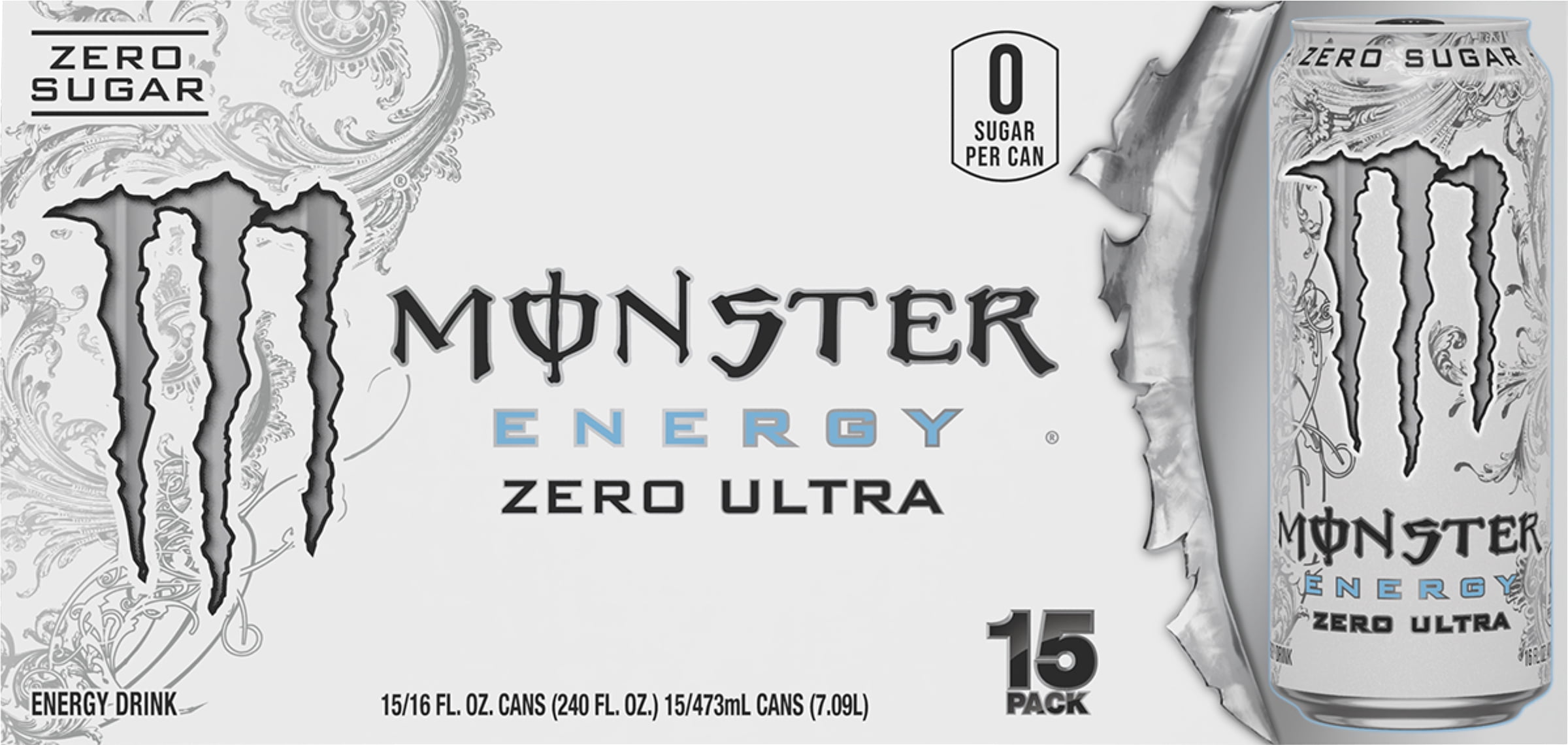 Monster Energy Zero Sugar Zero Ultra Energy Drink 15 - 16 fl oz Cans
