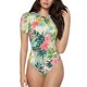 thumbnail image 1 of Balery Tropical Flowers Body de cuello redondo de manga corta para mujer Tops de manga corta Tops básicos-Small, 1 of 7