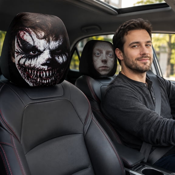 Ghost Face Headrest Covers, Halloween Ghost Face Stretchy Head Rest Protector, Scary Covers for Cars, Elastic Soft Fabric Universal Fit for Auto SUV Truck Interior Decoration(A,1Pcs)