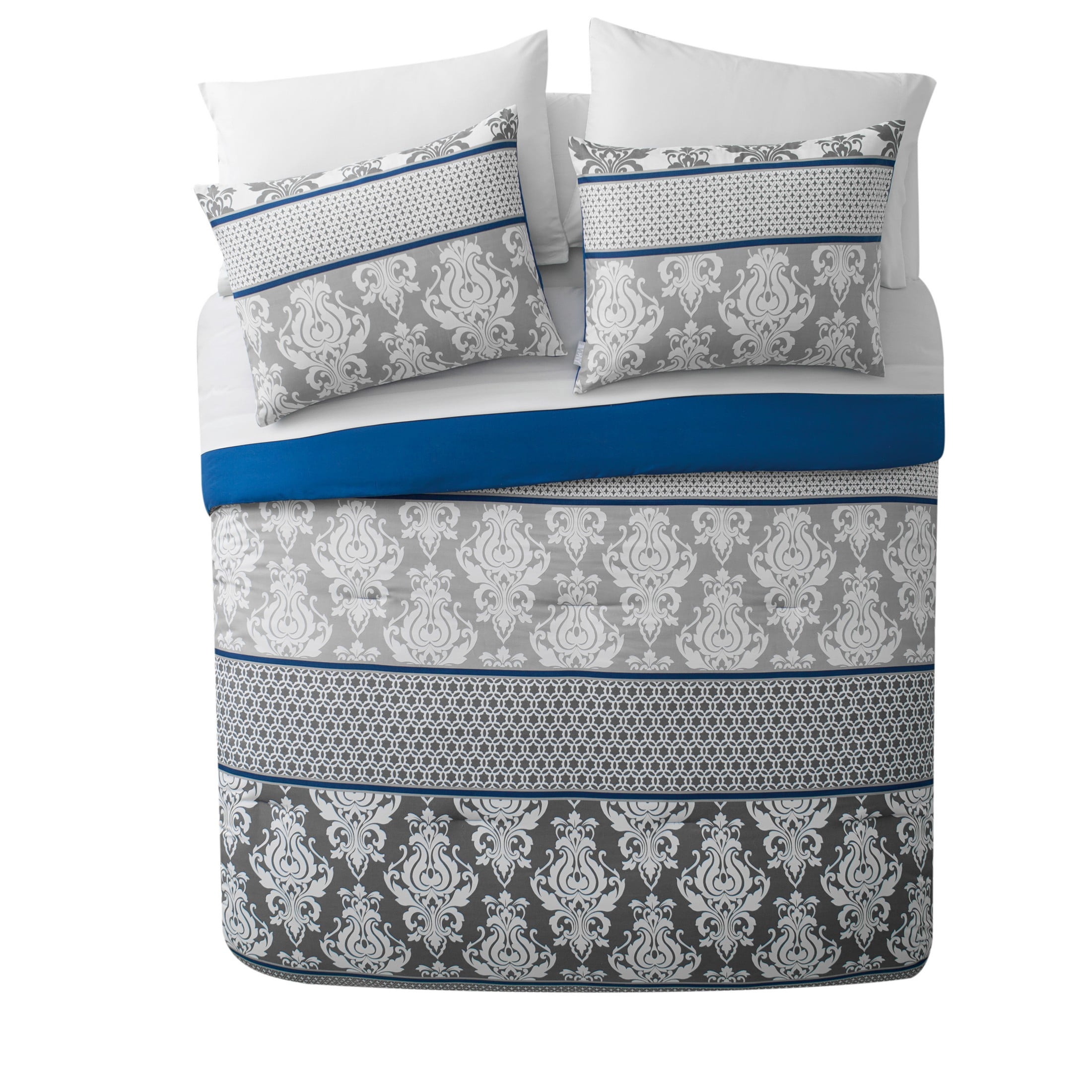 VCNY Home Beckham 8-Piece Blue Damask Bed in a Bag, Full, Adult, Unisex