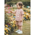thumbnail image 6 of Loicainy Toddler Baby Girl Summer Outfit 6 12 18 24 Months 2T 3T 4T 3D Flowers Crew Neck Short Sleeve T Shirt Tops and Shorts 2 Pcs Clothes Set, 6 of 10