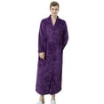 thumbnail image 1 of Unisex Sleep Bathrobes,Zipper Front Luxury Warm Waffle Plaid Nightgown Loungwear,Long Sleeve Ankle Length Couples Matching Pajamas Sleepwear Robe,S-L Men Purple, 1 of 6