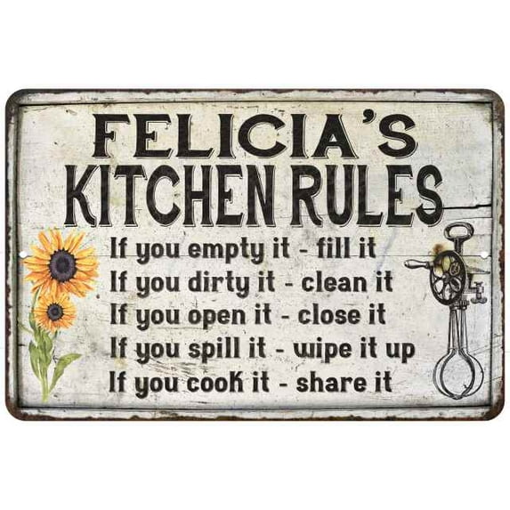 Felicia's Kitchen Rules Chic Sign Vintage Decor 16 x 24 Matte Finish Metal 116240032286