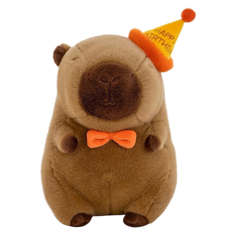Cute Capybara Plush Toy with Birthday Hat, Soft Stuffed Animal Plush Doll Kawaii Plush Decor Gift for Friends Teens Adults Home Desk Decoration