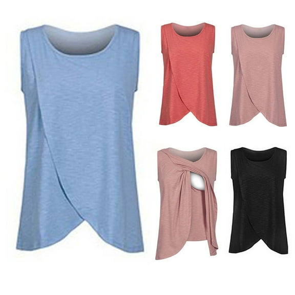 Tejiojio Maternity/Labor/Nursing Clothing Clearance Maternity Womens Nursing Solid Color Round Neck Sleeveless Round Neck Breastfeeding Blouse