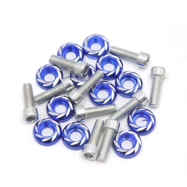 Unique Bargains 12 Pcs 6mm Thread Dia Blue Carved Style Motorcycle License Plate Bolts Screws