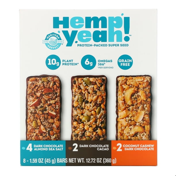 Manitoba Harvest Hemp Yeah! Protein Bar, Variety Pack, 8 Bars, 1.59 oz