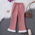 thumbnail image 4 of Tfken Pants For Girls Toddler Flare-Leg Casual Solid Color Elastic Waist Warm Fleece Trousers Red Size 2-3 Years, 4 of 6