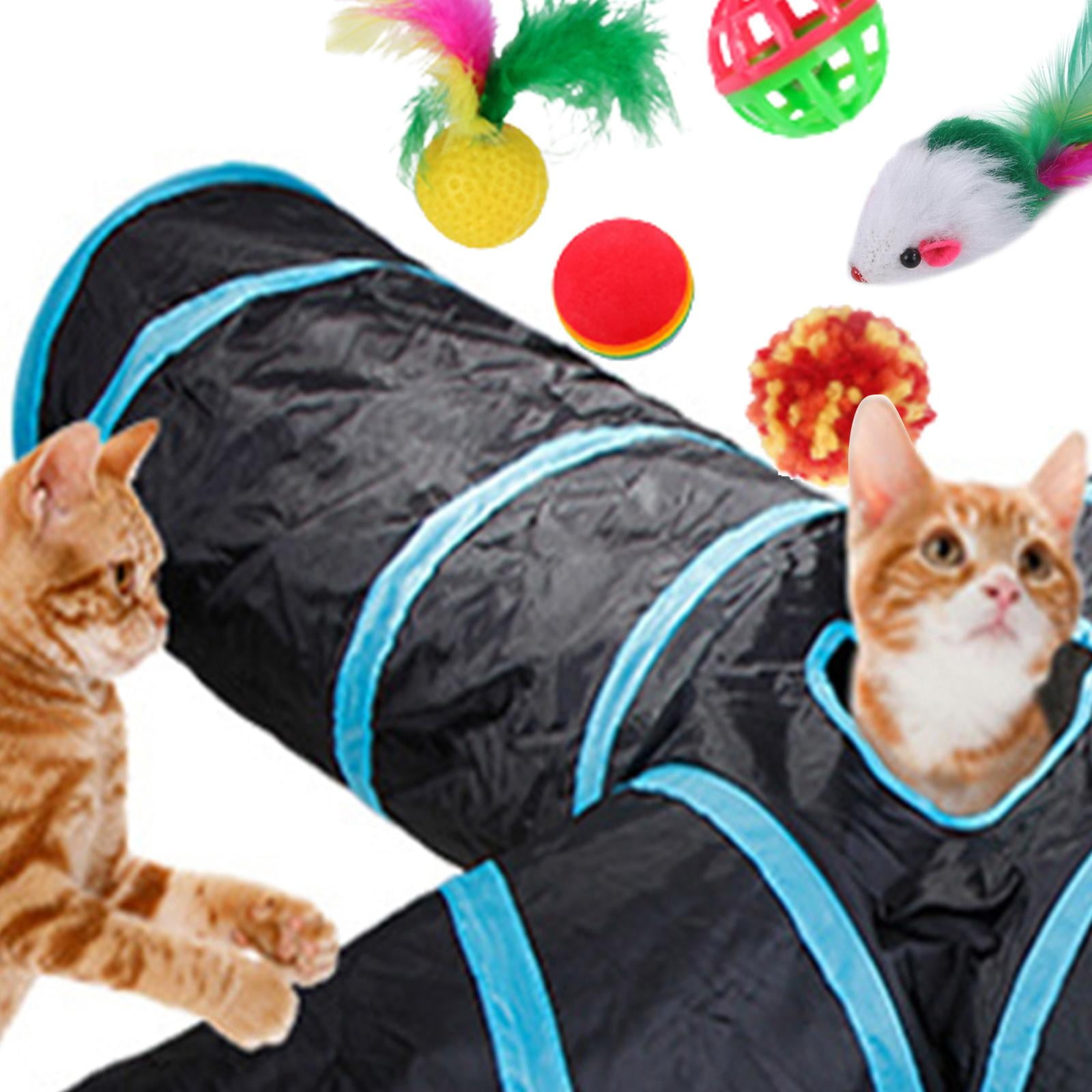 22 piece Interactive Cat Toy Sets,Collapsible Cat Tunnels for Indoor Cats, Feather Teaser Crinkle Balls Spring Toy Catnip Fish for Cats , B99503