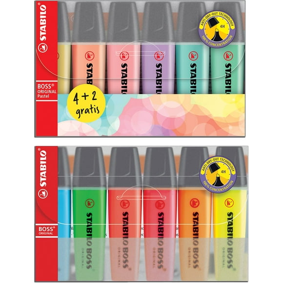 Rotuladores originales STABILO Boss, paquete de 12, 2 anchos de trazo