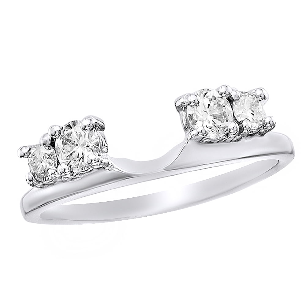 Jewel Zone US White Natural Diamond Four Stone Solitaire Enhancer Ring in 14k White Gold (0.2