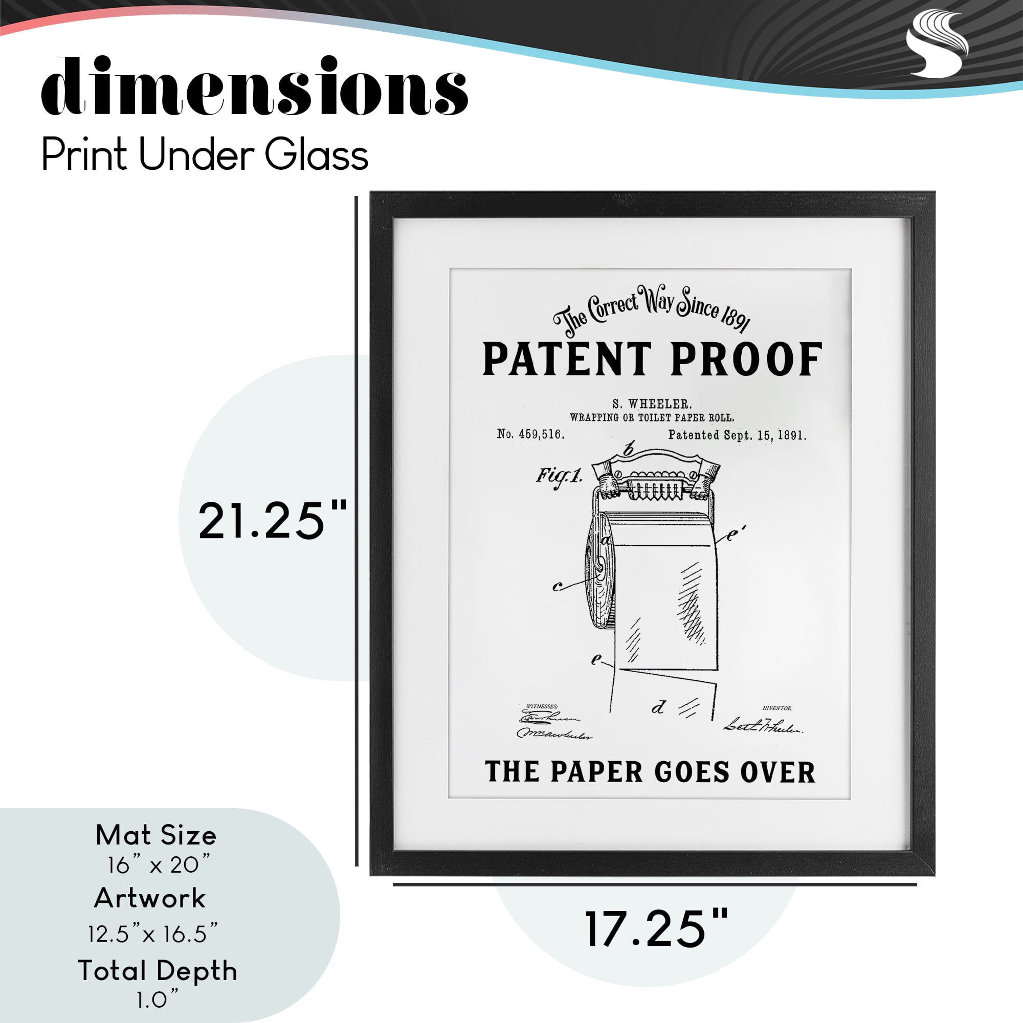 Toilet Paper Goes Over Black Framed Print Under Glass, design by Lettered and Lined