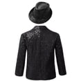 thumbnail image 2 of YUUMIN Kids Boys Shiny Sequins Tuxedo Suit Jacket Coat Blazer Halloween Party Festival Dance Black 10, 2 of 6