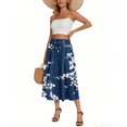 thumbnail image 4 of WTOBBY Women's Bohemian Floral Pocket Skirt Solid Color High Waist Maxi Skirt Casual Beach Skirt with Elastic Waist Drawstring Tiered Flowy Long Skirt for Summer,Navy S, 4 of 4