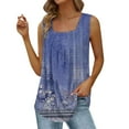 thumbnail image 2 of Blue Womens Blouses Summer Tank Tops for Women 2025 Loose Fit Pleated Square Neck Sleeveless Shirt Curved Flowy Vest Basic Cotton Tee Ladies Tops and Blouses, 2 of 6