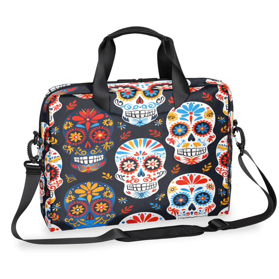 Herdesigns Skull Floral Laptop Bag for Women Men, Computer Case Briefcase Messenger Bags, 15-15.6 inch Laptop Sleeve Shoulder Bag