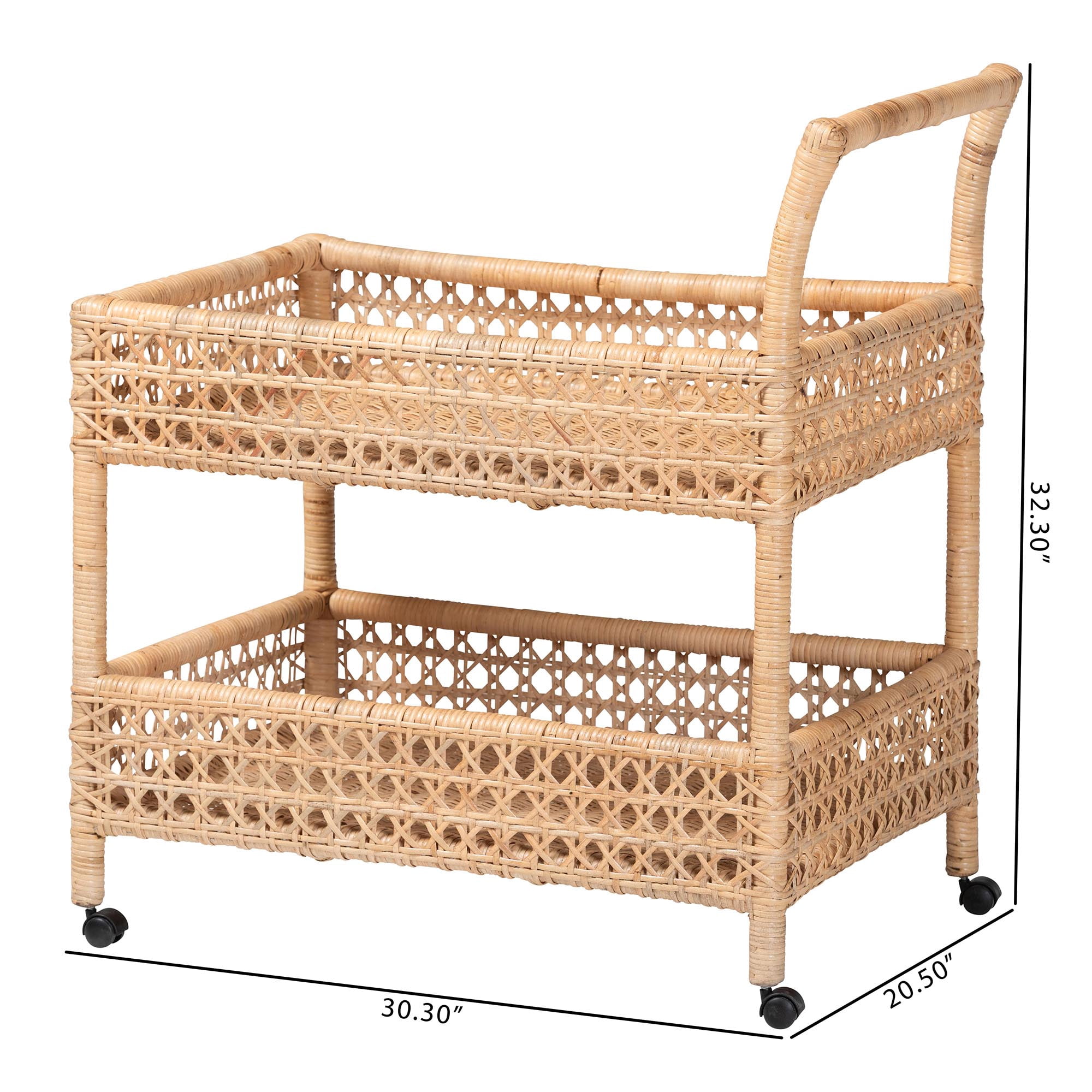 bali & pari Alaina Boho Kitchen Cart, 2-Tier, Natural Rattan