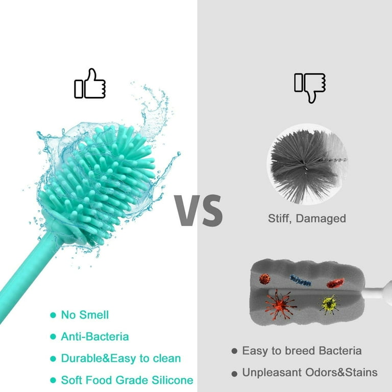 Chemimoso Cup Cleaning Brush, Silicone Baby Bottle Brush with Stand, Large  Handle Water Bottle Brush Cleaner Set, with One Tiny Cup Lid Gap Cleaning