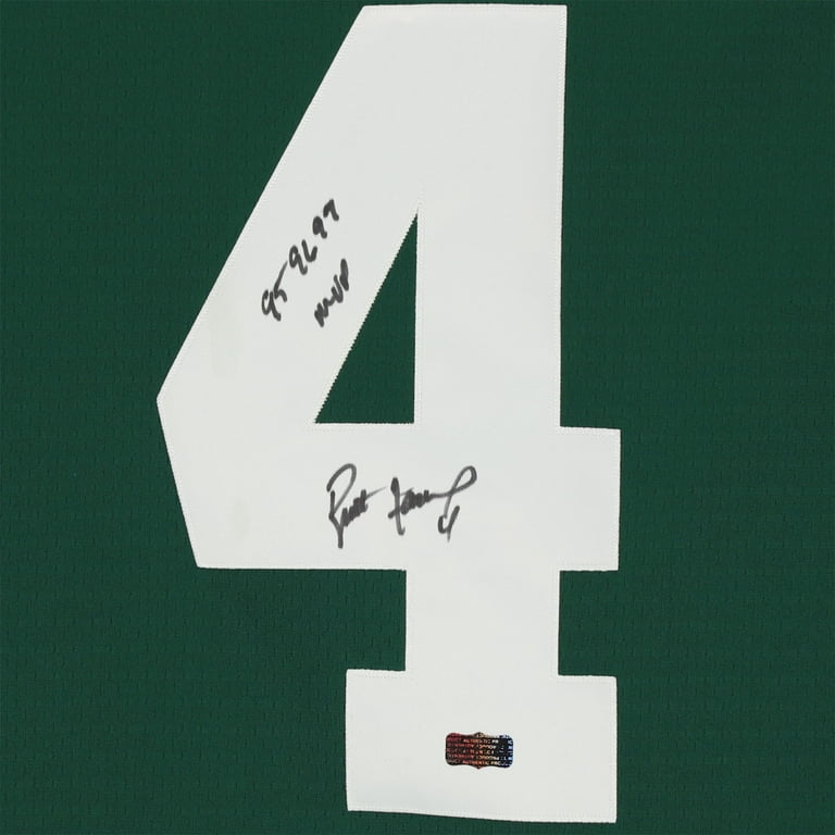 Brett Favre Green Bay Packers Autographed Green Mitchell & Ness Replica  Jersey with '95 96 97 MVP' Inscription 