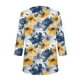 thumbnail image 6 of JTZGDY Summer Tunic Tops for Women Dressy Casual 2025 Fashion 3/4 Lenght Sleeve Floral Printed Ruched Pleated Crewneck Graphic T-Shirts Loose Fit Curvy Hem Blouse Yellow#02 S, 6 of 7
