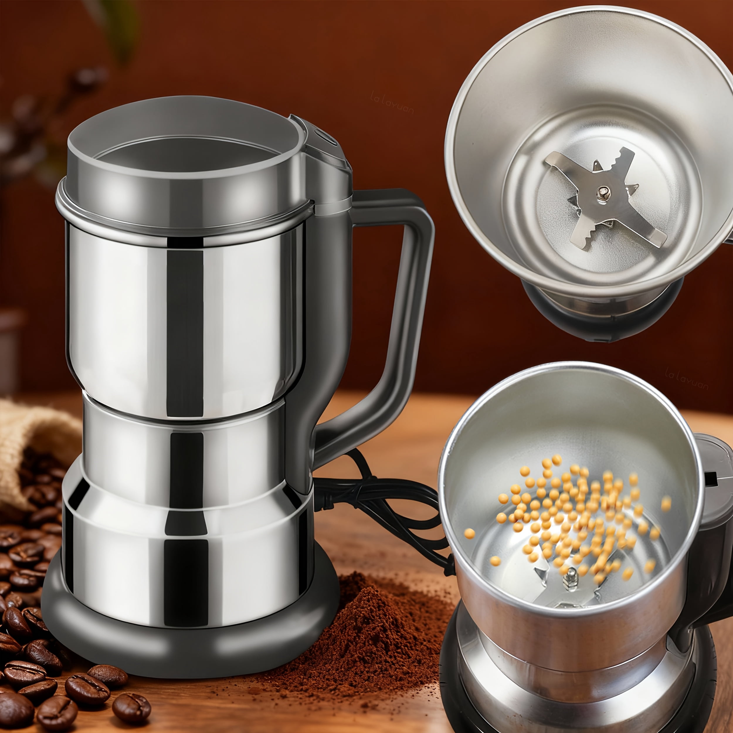 1pc Electric Coffee Grinder with 300W Motor & 4-Blade System – Fast Grinding in 10s, Stainless Steel Coffee Bean Mill for Beans, Spices, Wet & Dry Food Processor with One-Touch Operation