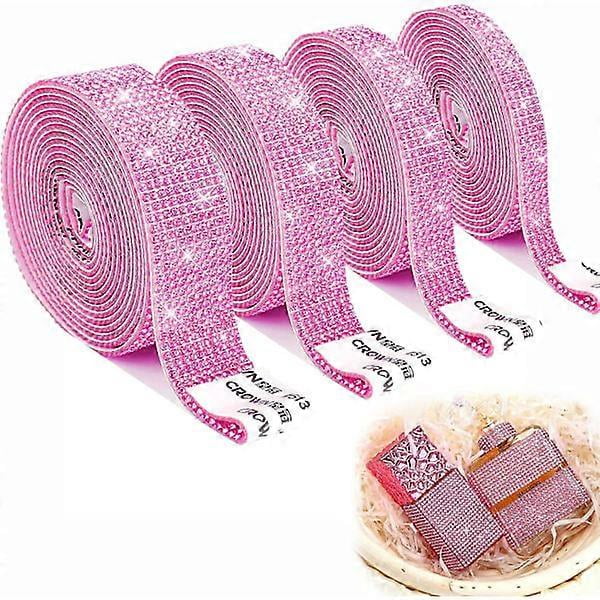 4 pieces pink rhinestone ribbon decals, crystal rhinestone diamond stickers.