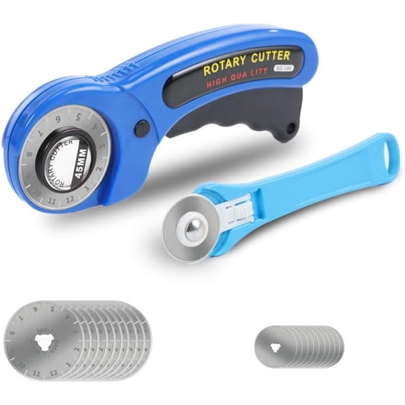 Rotary Cutter for Fabric, 45mm and 28mm Rotary Cutters Kit with Extra 10 Blades, Ergonomic Rolling Cutter with Safety Lock, Suitable for Leather, Crafting, Sewing, and Quilting Fabric (Pink)